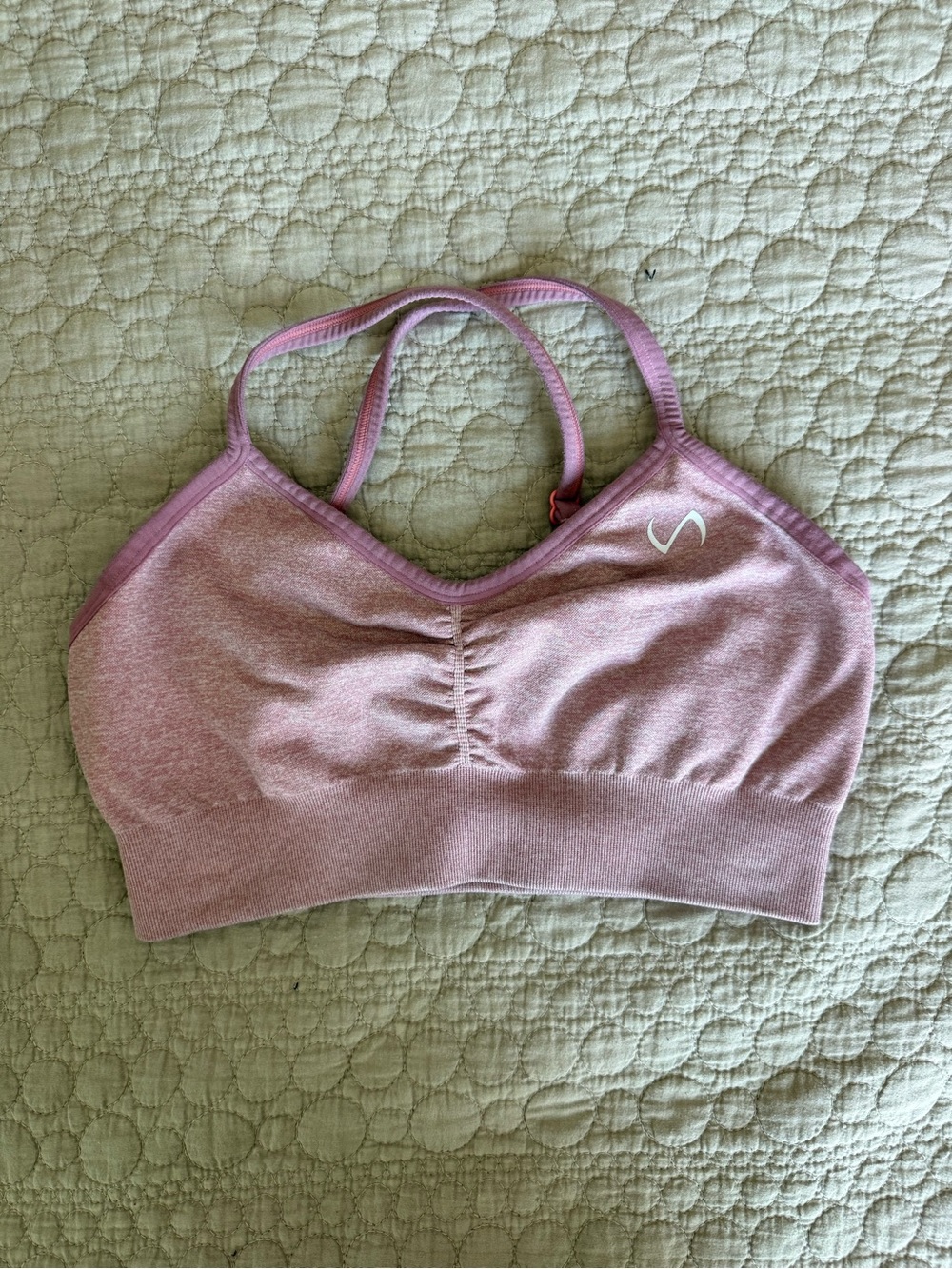Soft Light Pink Seamless Sports Bra with Double Straps